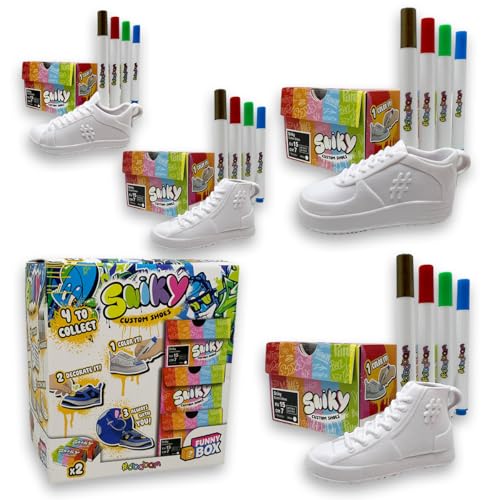 #sbabam Sniky Custom Shoes, lustige Box mit 2 Mini-Sneakers für Jungen und Mädchen mit Haken zum Aufhängen am Rucksack, 2 personalisierbare Schuhe zum Ausmalen mit 7 Markern und Aufklebern #sbabam Sniky Custom Shoes, lustige Box mit 2 Mini-Sneakers für Jungen und Mädchen mit Haken zum Aufhängen am Rucksack, 2 personalisierbare Schuhe zum Ausmalen mit 7 Markern und Aufklebern von #sbabam