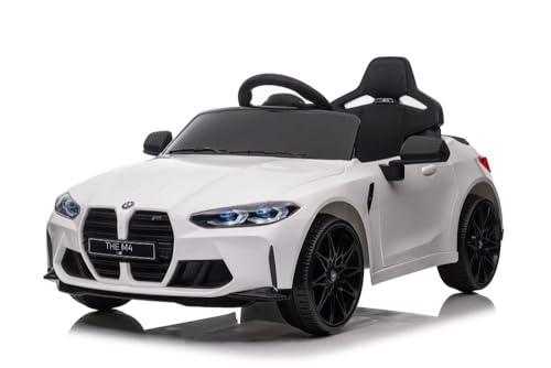 Kinder Elektroauto BMW M4, 12 Volt Zwei Motoren+Audio+LED+FB Weiss von schnaeppchenmeile-online