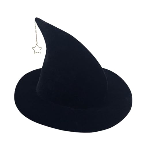 scyca Hexenhut mit breiter Krempe, Hexenhüte für Damen, mit Sternanhänger, Halloween-Hexenhut für Damen, Horrorfestival für Erwachsene, Performance-Kostüm scyca Hexenhut mit breiter Krempe, Hexenhüte für Damen, mit Sternanhänger, Halloween-Hexenhut für Damen, Horrorfestival für Erwachsene, Performance-Kostüm von scyca