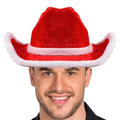 scyca Weihnachtsmannhut, Cowgirl-Hut für Männer und Frauen, festlicher Unisex-Hut rot und für Western-Kostüm-Zubehör von scyca