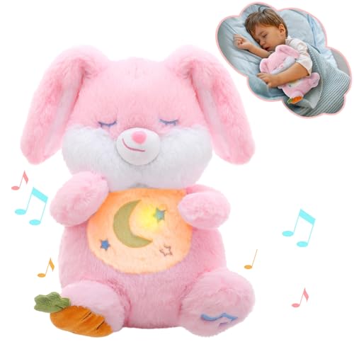 seOSTO Beruhigende Bunny, Atmende Bunny, Schlafotter Plüsch mit Atembewegung und Musik Musikalische, Beruhigungspuppe für Baby Spielzeug, Neue Baby Geschenke von seOSTO