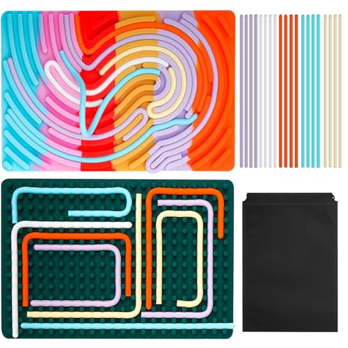 Sensorik Activity Board Montessori Spielzeug,Doppelseitiges Aktivitätsbrett mit 20 Silikon Strings und Reisetasche ,Beruhigungsspielzeug für Kinder bei ADHD, Autismus, Stress(Grün ,Bunt) von sebudion
