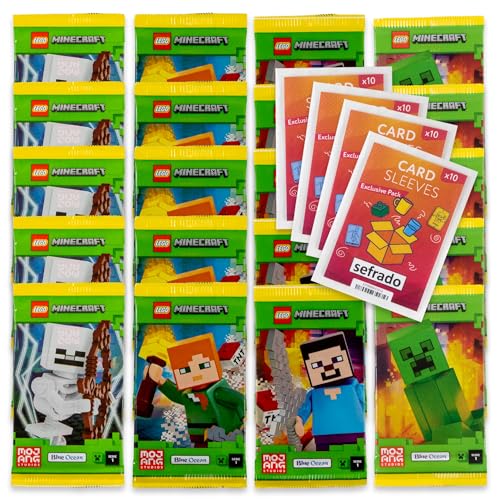 Bundle mit Lego Minecraft Serie 1 Trading Cards - 20 Booster kompatibel mit exklusiven sefrado Hüllen von sefrado