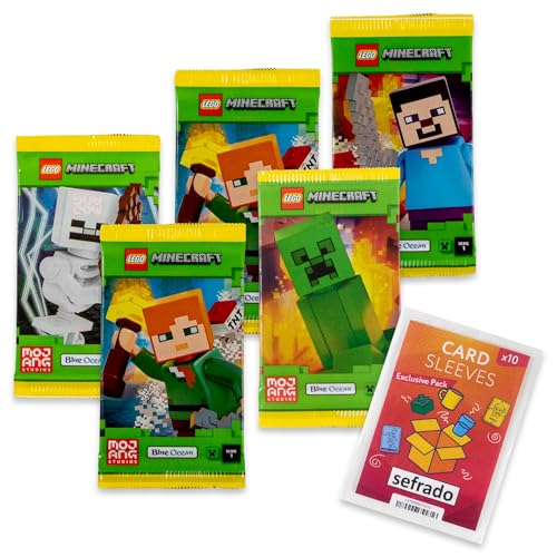 Bundle mit Lego Minecraft Serie 1 Trading Cards - 5 Booster kompatibel mit exklusiven sefrado Hüllen von sefrado