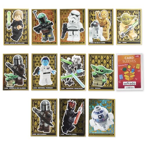 Bundle mit Lego Star Wars Karten Trading Cards kompatibel mit exclusiven sefrado Hüllen - enthaltene Karten z.b. Yoda R2 D2 Darth Maul von sefrado