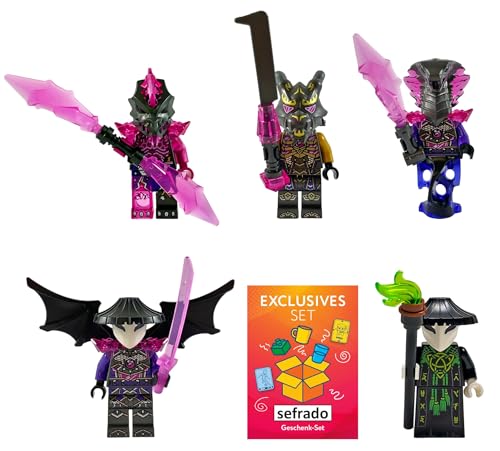 sefrado Bundle Exclusive Geschenkkarte kompatibel mit Lego Ninjago Bösewicht Schurken Figuren - Aspheera - Totenkopfmagier - Overlord - Vangelis - Vergeltungssteinwächter mit Waffen - Set 1 sefrado Bundle Exclusive Geschenkkarte kompatibel mit Lego Ninjago Bösewicht Schurken Figuren - Aspheera - Totenkopfmagier - Overlord - Vangelis - Vergeltungssteinwächter mit Waffen - Set 1 von sefrado