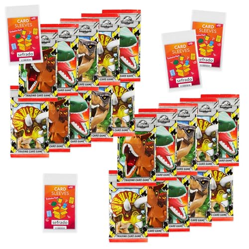 sefrado Bundle Exclusive Hüllen kompatibel mit 20 Booster Jurassic World Serie 1 Lego Trading Card Game 2021 von sefrado