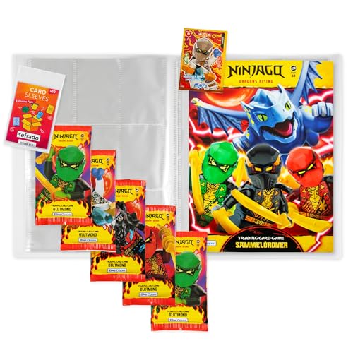sefrado Bundle Exclusive Hüllen kompatibel mit Lego Ninjago 1 x Sammelmappe leer + 5 Booster Serie 10 Blutmond Trading Card Game 2025 + Bonus Karte LE 15 Mächtiger Zane von sefrado