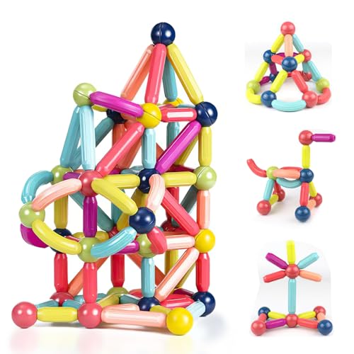 selutiya Magnetische Bausteine 68 Stück Magnetbausteine, 3D Konstruktions Spielzeug, Magnete Kinder, Magnet Bausteine für Kinder, Pädagogisches Lernspielzeug für Jungen und Mädchen von selutiya