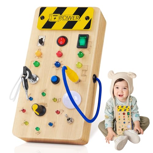 semai Montessori Busy Board Activity Board Montessori Holzspielzeug LED Motorikspielzeug Lernspielzeug mit 8 LED Lichtschalterspielzeug Sensorisches für Babys und Kleinkinder von semai