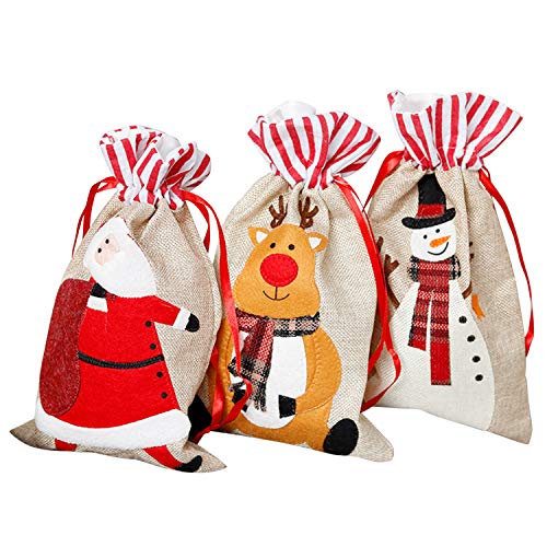 semen 3pcs Sackleinen Taschen Geschenkverpackung Weihnachtsbeutel Kordelzug Weihnachtsmann-Säcke für Geburtstage Weihnachtsfeier Party von semen
