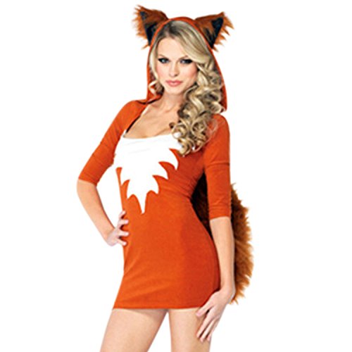 semen Damen Kleid Fuchs Kostüm Fuchs Kleider Lose Casual Halloween Maske Kostüm Partykleider Plüsch Kleid mit Kapuze von semen