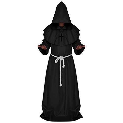 semen Mönchsrobe Kostüm Mittelalter Mönch Priester Gewand Kostüm mit Kapuze Umhang Mönchskutte Renaissanc Piester Robe Kostüm Cosplay von semen