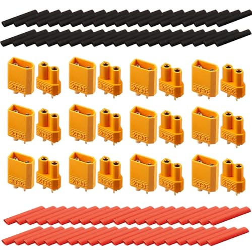senvenelec (12 Paar 24Pcs, XT30 Männlich Weiblich Adapter, XT30 Männlich Weiblich Rundstecker Stecker, Hochstrom Stecker für RC Lipo Akku Adapter, 48 Pcs Schrumpfschlauch. von senvenelec