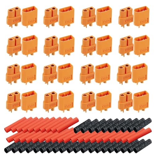 senvenelec (32Pcs XT60 Männlich Weiblich Adapter, XT60 Männlich Weiblich Rundstecker Stecker - Hochstrom Stecker für RC Lipo Akku Adapter, 64Pcs Schrumpfschlauch. von senvenelec
