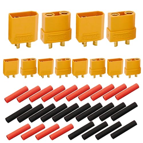 senvenelec 12-teilige (6-Paare)+24 Stücke Wärmeschrumpfschlauch, XT90 männliche weibliche kreisförmige Stecker, XT90 männliche weibliche Adapter, RC Lipo Batterie Adapter Hochstrom Stecker. von senvenelec
