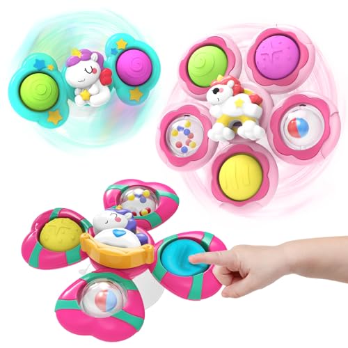 3 Stück Saugnapf Spielzeug Mädchen Spielzeug,Tisch-Saugnapf Spielzeug Spinner Baby,Badewannenspielzeug,Geschenke Mädchen 1 2 3 Jahr von seveclotree