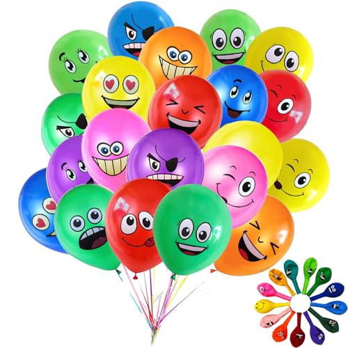 Smiley Luftballons, shallyong 100 Latex Luftballons Geburtstag Smiley, Verschiedene Miene Laune Ballons, für Kinder Geburtstag Sfeier, Babyparty, Jubiläum Party Deko von shallyong