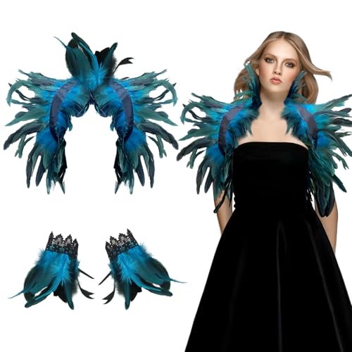 shallyong Federkragen Blau, Federumhang mit Feder Manschetten, Maleficent Kostüm, Gothic Federn Schulter, Pfau Kostüm, für Cosplay Partys Feste Karneval shallyong Federkragen Blau, Federumhang mit Feder Manschetten, Maleficent Kostüm, Gothic Federn Schulter, Pfau Kostüm, für Cosplay Partys Feste Karneval von shallyong