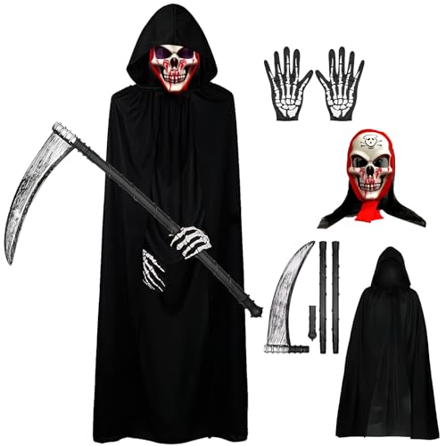 shallyong Sensenmann Kostüm Kinder 4 Stück, Sensenmann Kostüm Herren, Kostüm Sensenmann Kinder für Halloween Party Dekoration Cosplay shallyong Sensenmann Kostüm Kinder 4 Stück, Sensenmann Kostüm Herren, Kostüm Sensenmann Kinder für Halloween Party Dekoration Cosplay von shallyong