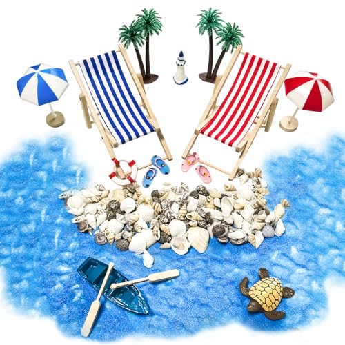 shallyong Strand-Mikrolandschaft Mini-Stranddekorationen Miniatur Dekoration Mini Liegestuhl Deko Strandkorb Sonnenschirm Kleine Palme Deko Accessoires von shallyong