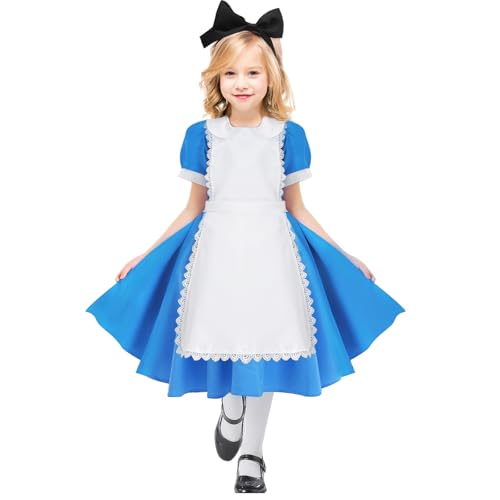 shengo Blau-weißes Schürzenkleid, Welttag des Buches, Mädchenkostüm, Wunderland-Prinzessinnen-Kostüm, Schürzenkleid, Kinderwelttag Buchwoche, Kostüm (7–9 Jahre) von shengo