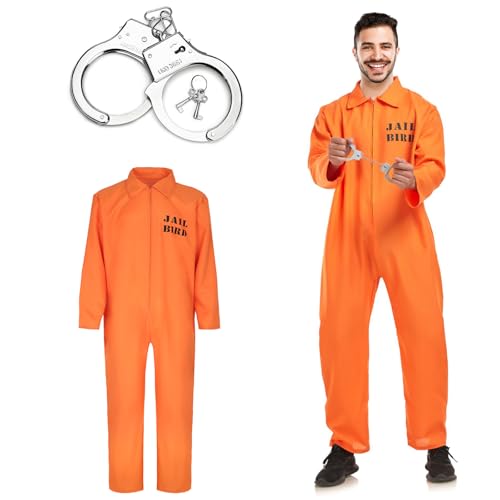 shengo Adult Orange Häftling Kostüm, Orangefarbener Sträflingsanzug Herrenkostüm mit Handschellen,Gefängniskostüm für Karneval Halloween Thema Party Dress Up(L) shengo Adult Orange Häftling Kostüm, Orangefarbener Sträflingsanzug Herrenkostüm mit Handschellen,Gefängniskostüm für Karneval Halloween Thema Party Dress Up(L) von shengo