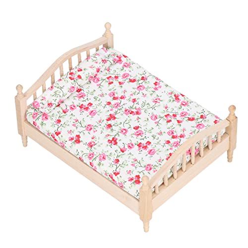 Shenruifa 1:12 Puppenhaus Mini Doppelbett Mini Dollhouse Möbel Doppelbett für 1:12 Puppenhausgeschenke von shenruifa