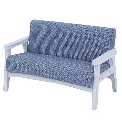 Shenruifa 1:12 Puppenhaus Miniatur Mini -Spielzeugmöbel Modell Japanisches Holz Sessel Stoffsofa (Weiß und blaugrau) von shenruifa