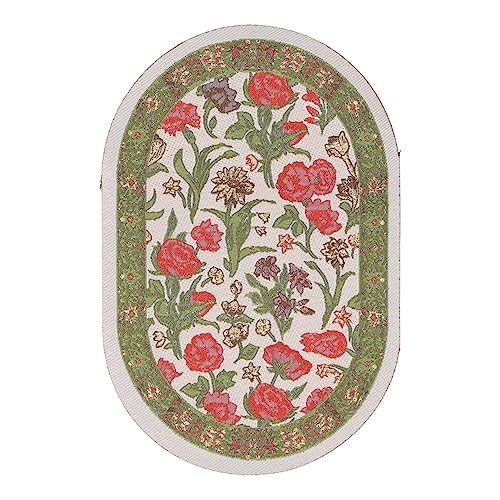 shenruifa 1/12 Miniatur Teppich Mini Vintage Gewebt Teppich Puppenhaus Dekoration Zubehör Oval (B01 Grünes Blatt Blume) von shenruifa