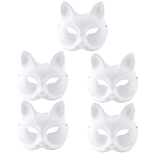 shenruifa 5 PCs Weiße Maske Erwachsener Leeres Zeichnungsmaske Halloween Kostümpartyzubehör (Katzengesicht) von shenruifa