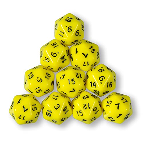 10x polyedrische W20 Würfel für Rollen- und Tabletopspiele (gelb) von shibby