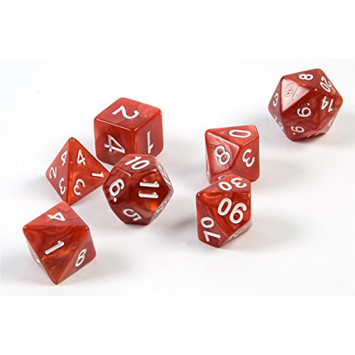 shibby 7 polyedrische Würfel für Rollen- und Tabletopspiele in rot mit Beutel von shibby