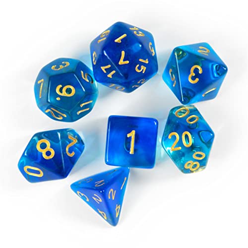 7 polyedrische Würfel in transparent mit blauen Verlauf mit Beutel 7 polyedrische Würfel in transparent mit blauen Verlauf mit Beutel von shibby