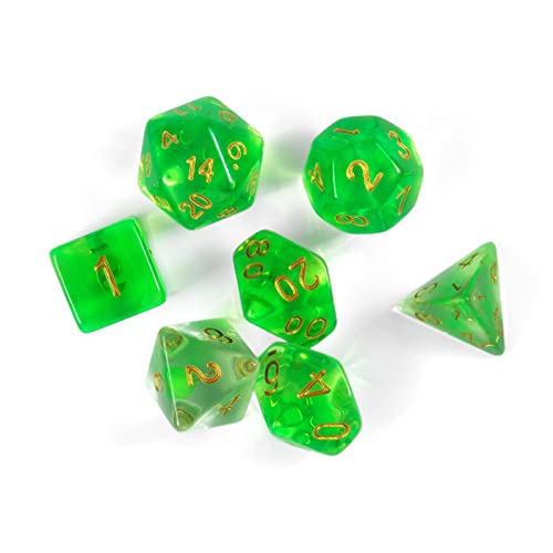 shibby 7 polyedrische Würfel für Rollen- und Tabletopspiele in transparent mit Farbverlauf/Grün mit Beutel von shibby