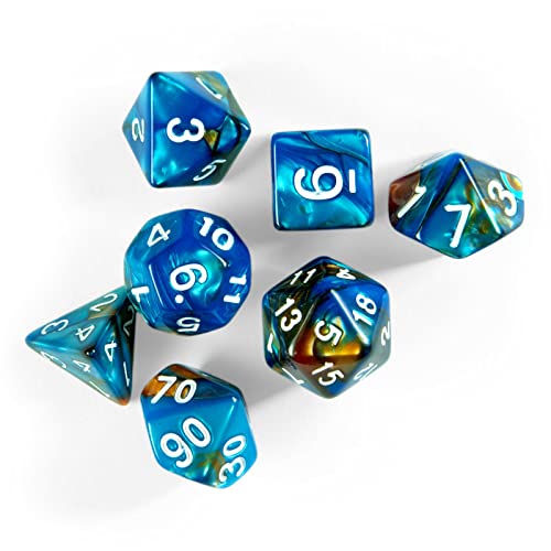shibby 7 polyedrische Würfel für Rollen- und Tabletopspiele in dichromatisch blau - mit Beutel von shibby