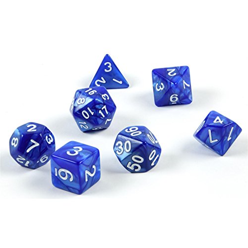 shibby 7 polyedrische Würfel für Rollen- und Tabletopspiele in blau mit Beutel von shibby