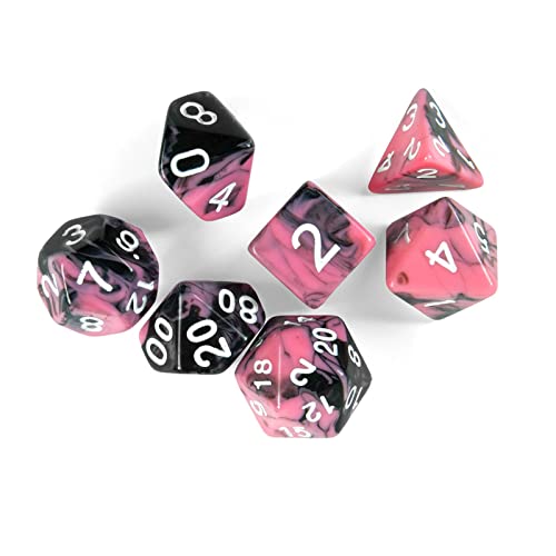 shibby 7 polyedrische Würfel für Rollen- und Tabletopspiele in dichromatisch rosa - mit Beutel von shibby