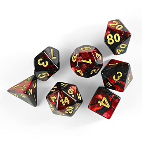 shibby 7 polyedrische Würfel für Rollen- und Tabletopspiele in dichromatisch rot/schwarz - mit Beutel von shibby