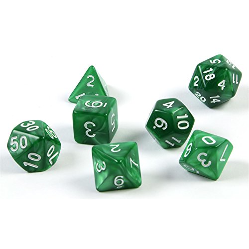 shibby 7 polyedrische Würfel für Rollen- und Tabletopspiele in grün mit Beutel von shibby