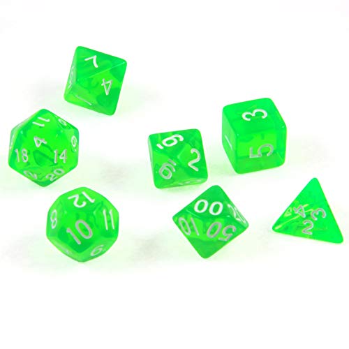 shibby 7 polyedrische Würfel für Rollen- und Tabletopspiele in transparent/grün mit Beutel, 60015385 von shibby
