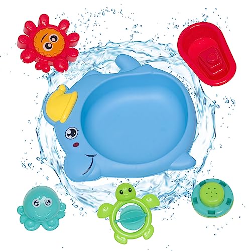 Badespielzeug für Baby Kinder, shineFinder 6 Stück Wasserspielzeug Kinder, mit Krabben,Schildkröten, Boote, Oktopus, Wasserbassin für Badewannenspielzeug zum Kinderbaden Geeignet von shineFinder