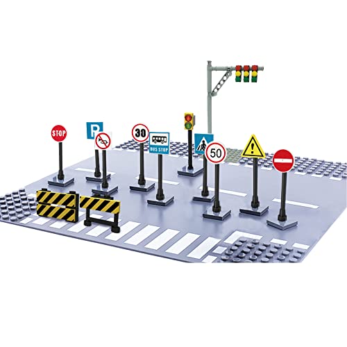 Straßenschilder Set, City Verkehrszeichen Set für Bauplatten, Bausteine Ampel Spielzeug, Verkehrszeichen Lernspielzeug für Kinder von shineFinder