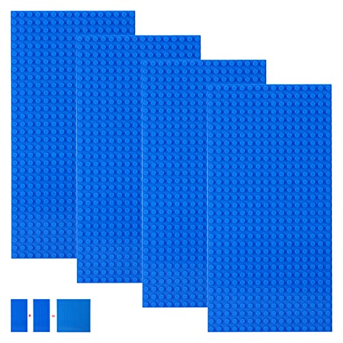 shineFinder 4 Platten-Set Bauplatten Kompatibel mit meisten Marken,rechteckige Grundplatten 25.6 * 12.8cm mit 16 * 32 Noppen (Blaue, 25.6 * 12.8cm) von shineFinder