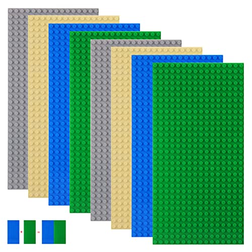 shineFinder 8 Platten-Set Bauplatten Kompatibel mit meisten Marken,rechteckige Grundplatten 25.6 * 12.8cm mit 16 * 32 Noppen für Kreatives Spielen (Sande,Graue ，Grüne ，Blaue, 25.6 * 12.8cm) von shineFinder
