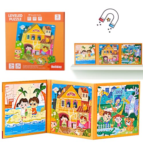 shineFinder 97 Teile Magnetspiel Puzzle - reisespiele Kinder ab 3 4 5 Jahre - magnetpuzzle fur beschäftigung im Flugzeug/autofahrt Kinder (1 Stück, Schritt3 | Ferien) von shineFinder
