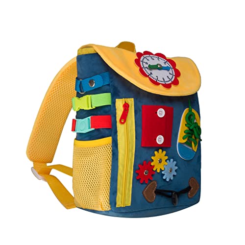 shineFinder Kinder Rucksack, Busy Board Rucksack mädchen Junge, Montessori Spielzeug ab 2 3 4 5 Jahre, Feinmotorik und Grundfertigkeiten entwickeln- für die Reise Spielzeug Kinderrucksack von shineFinder