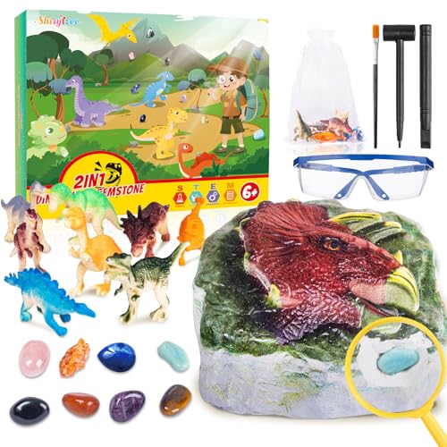 Shirylzee Ausgrabungsset für Kinder, 2IN1 Dinosaur & Edelsteine Ausgraben Set mit 8 Mineralien Steine & 6 Dinosaurier Figuren, Dino Spielzeug Geschenk Kinderspielzeug ab 6 7 8 9 10 Jahre Shirylzee Ausgrabungsset für Kinder, 2IN1 Dinosaur & Edelsteine Ausgraben Set mit 8 Mineralien Steine & 6 Dinosaurier Figuren, Dino Spielzeug Geschenk Kinderspielzeug ab 6 7 8 9 10 Jahre von shirylzee