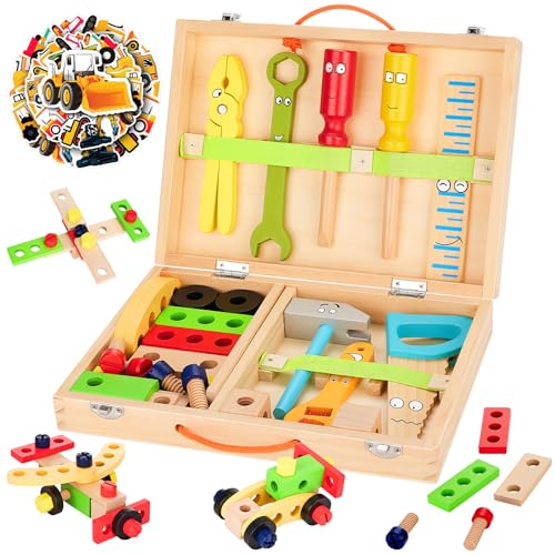 Werkzeugkoffer Kinder Montessori Spielzeug ab 2 3 4 Jahre Holzspielzeug Kinderwerkzeug, Werkzeug Kinder Lernspielzeug Werkzeugkasten Kinderspielzeug Spiele ab 2 3 4 5 Jahren Geschenk Junge Mädchen von shirylzee
