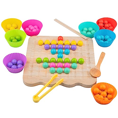 shirylzee Holz Clip Beads Brettspiele, Montessori Spielzeug ab 2 3 4 5 Jahre, Motorikspielzeug Lernspielzeug Regenbogen Puzzle Holzspielzeug für Kinder Geschenk Mädchen Jungen von shirylzee